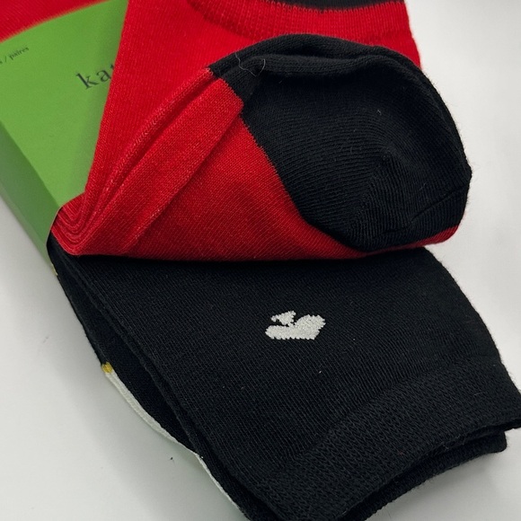 Kate Spade Red Elephant Design, black w/spade, b & w striped Crew Socks - Picture 4 of 5